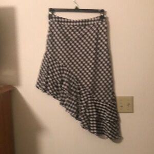 Black and white cotton gingham skirt with asymmetrical hemline